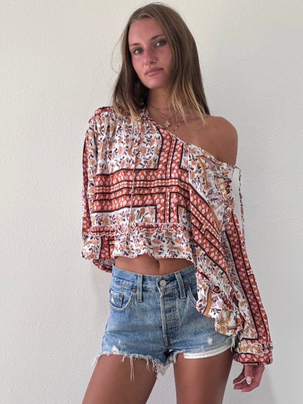 Jen's Pirate Booty NWT Roma Chariot Blockprint Top